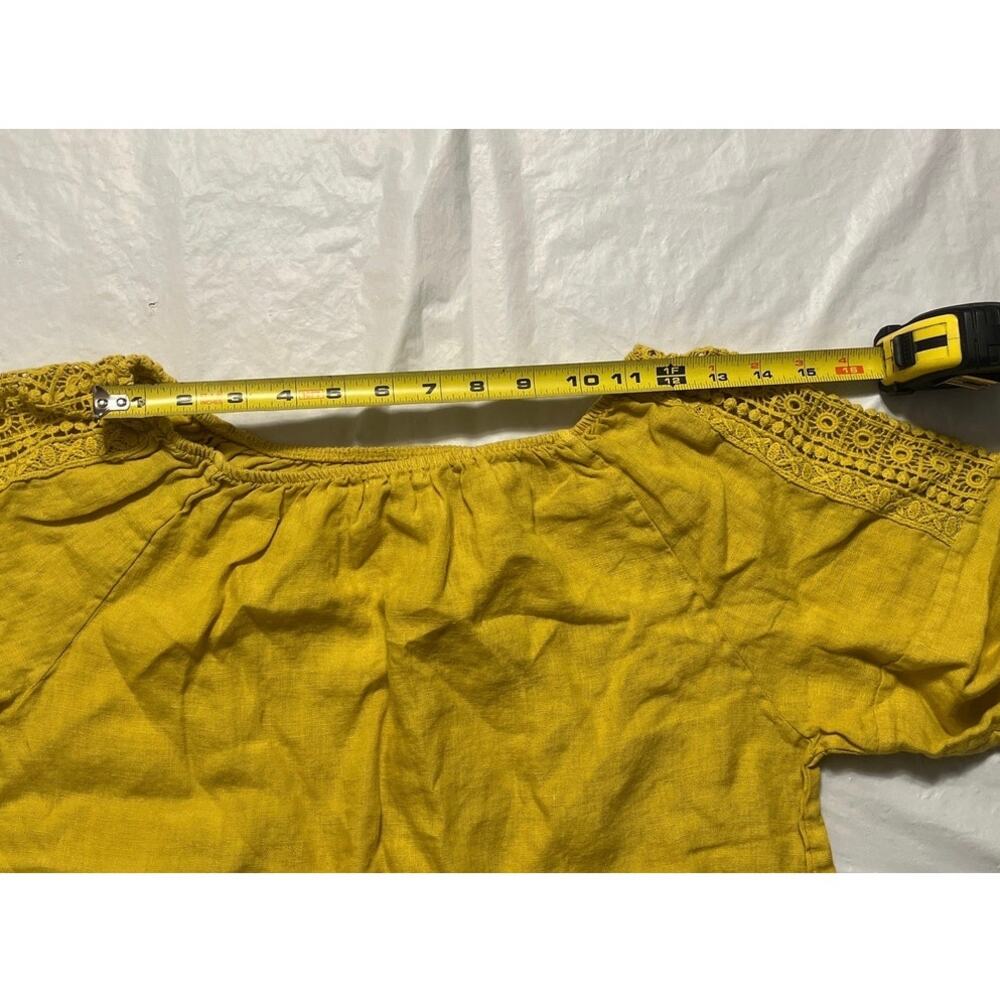 Terzo Millennio Womens Top L - Linen Shirt Crochet Lace Sleeves  Casual - Yellow - Picture 6 of 11